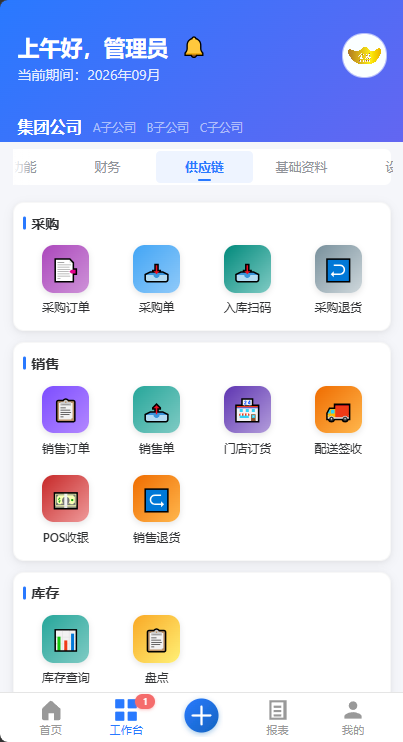 供应链系统工作台:采购销售库存配送入口